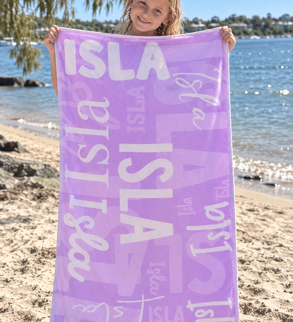 Name Collage Personalized Beach Towel