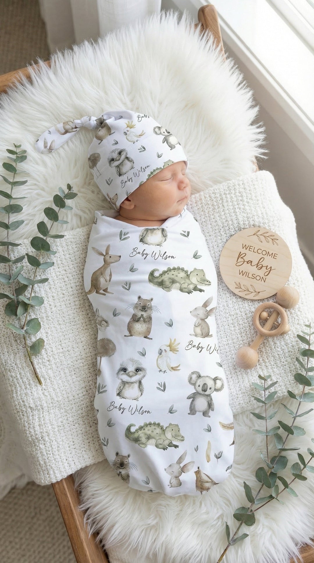 Personalised Swaddle &amp; Beanie Set
