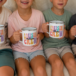 Cousin Crew enamel mug in durable enamel, made for camping trips and hot chocolate - The Custom Co