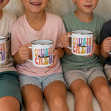 Cousin Crew enamel mug in durable enamel, made for camping trips and hot chocolate - The Custom Co