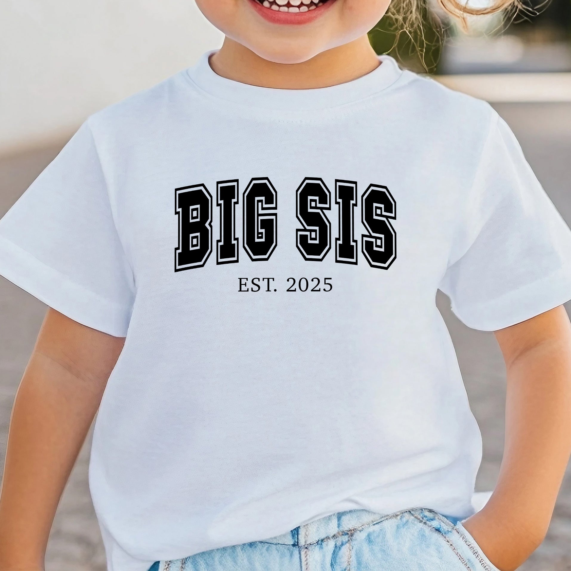 Big Sis Est. 2025 T-Shirt – personalised big sister pregnancy announcement shirt