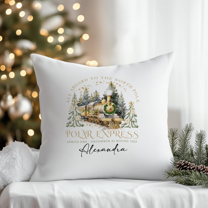 Custom Polar Express kids cushion, Christmas décor with name.