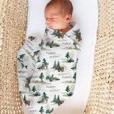 Personalised muslin swaddle wrap with baby name, soft breathable fabric, 120x120cm size for newborns.