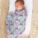 Personalised muslin swaddle wrap with baby name, soft breathable fabric, 120x120cm, perfect for newborn comfort and gifting