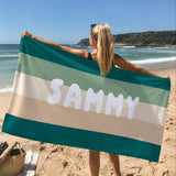 Retro Stripe beach towel personalised with each name, summer gift