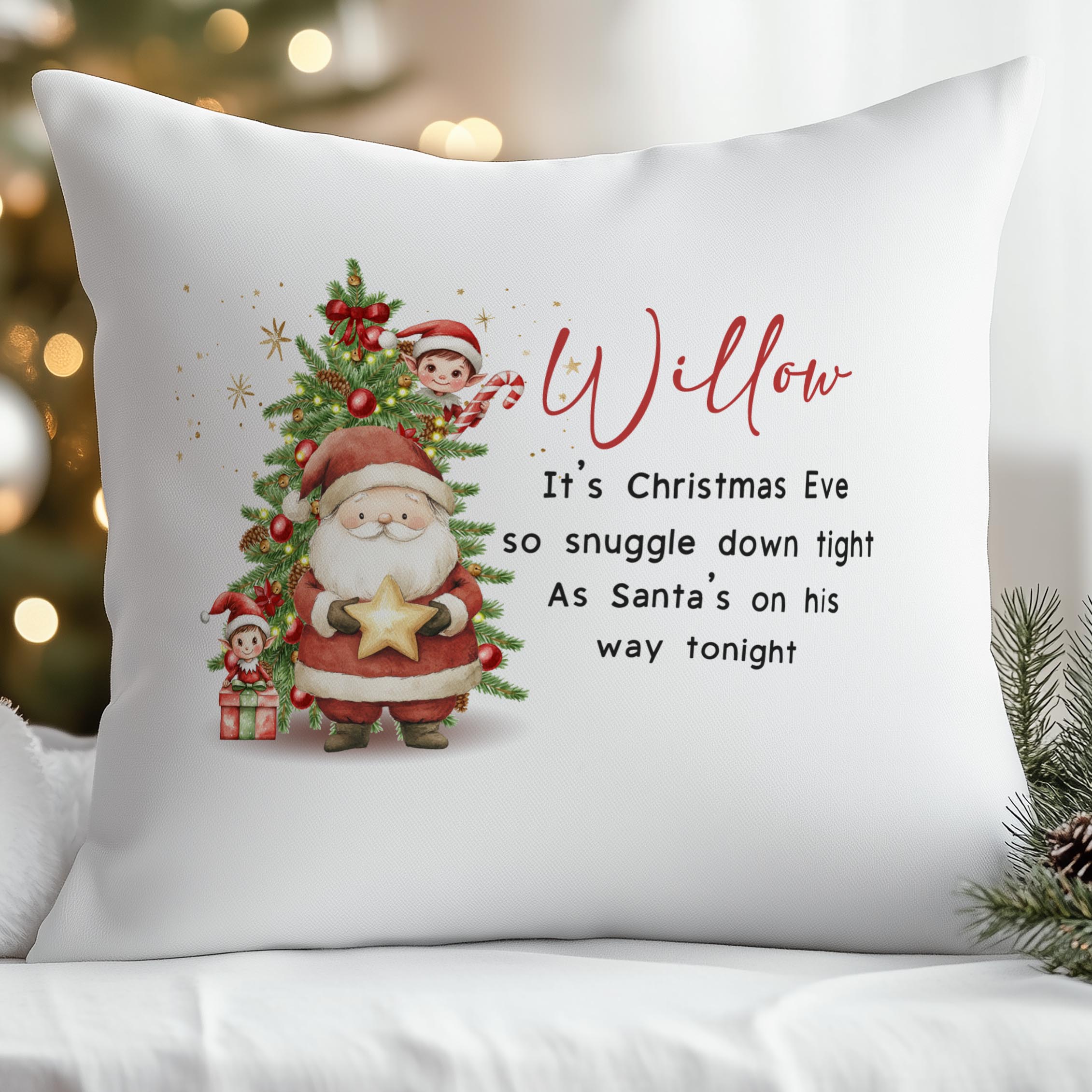 Snuggle Down Tight personalised Christmas cushion with child’s name – The Custom Co.
