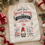 Personalised North Pole gnome Christmas sack, Christmas Eve box and stocking alternative