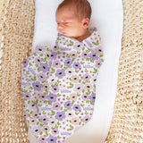 Personalised muslin swaddle wrap with baby name, soft breathable fabric for newborns, 120x120cm, machine washable baby blanket