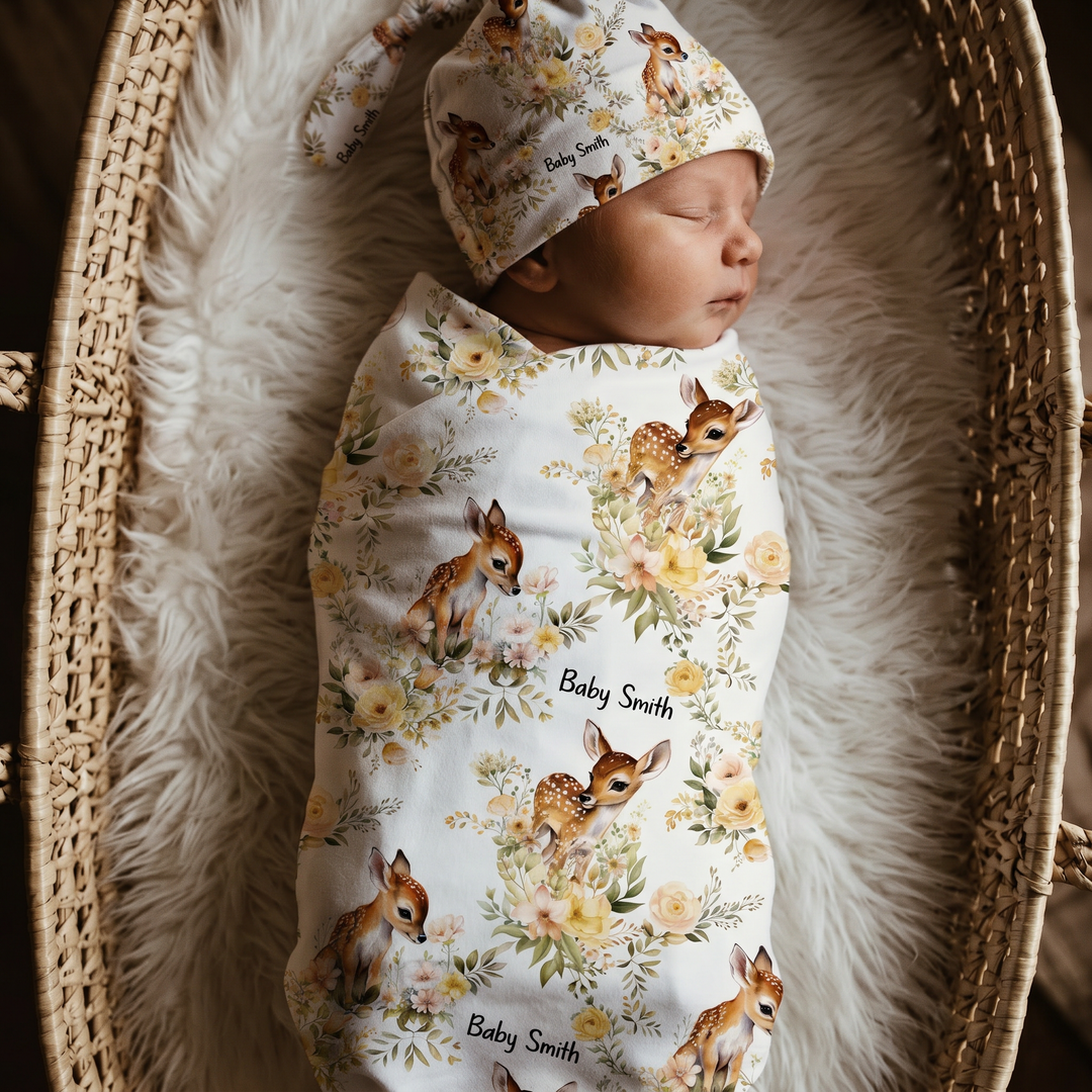 Personalised Swaddle &amp; Beanie Set