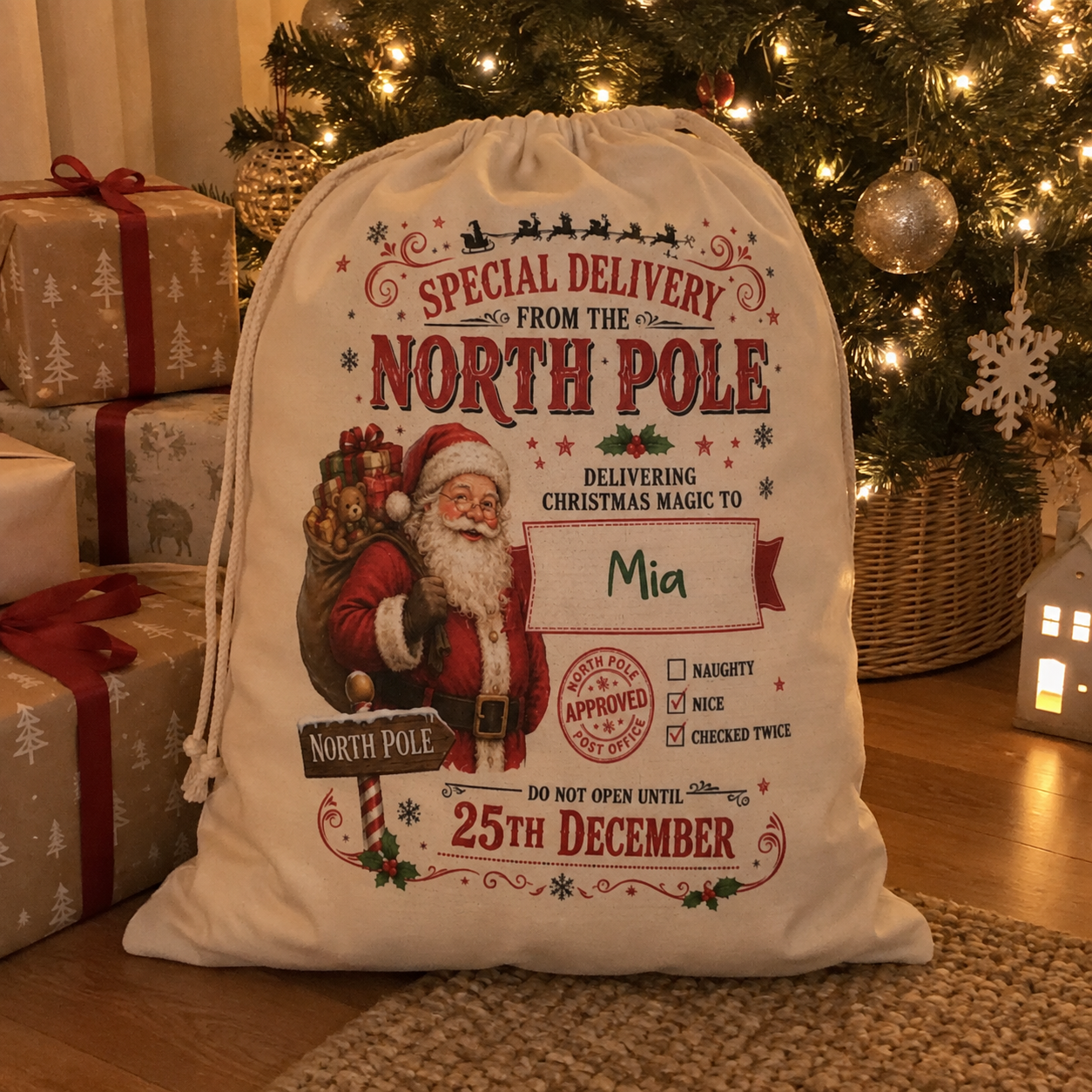 Personalised Santa special delivery Christmas sack, personalised with your child's name
