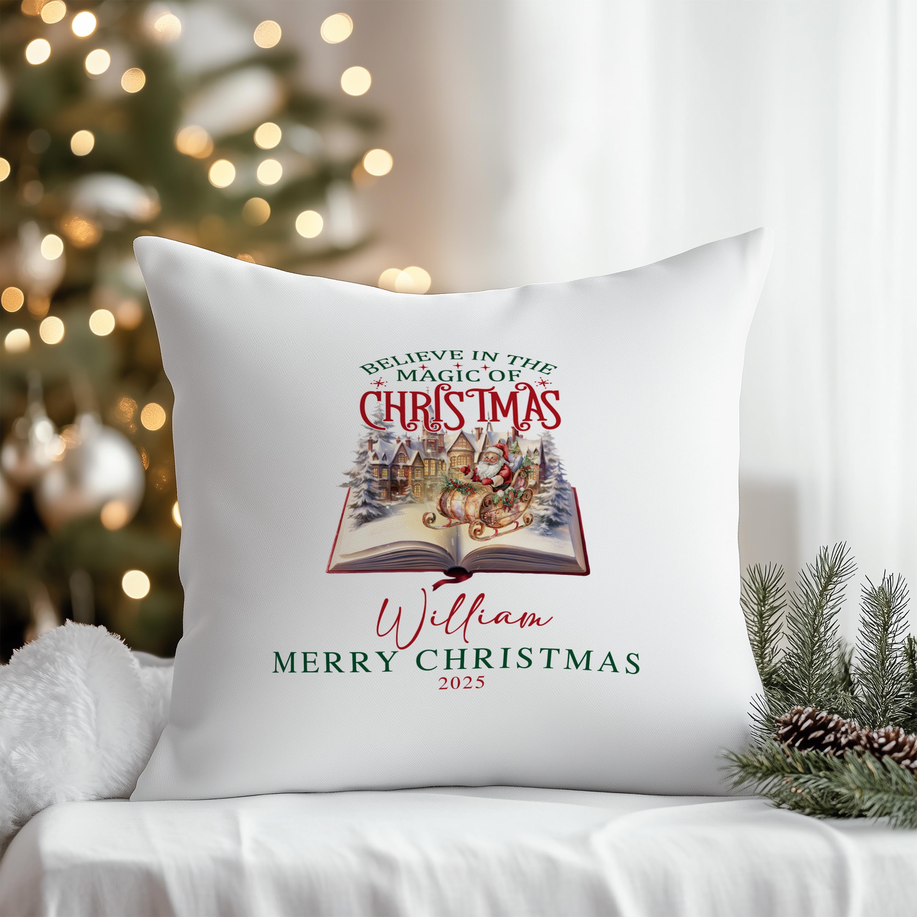 Believe in Magic personalised Christmas cushion with custom name – The Custom Co.