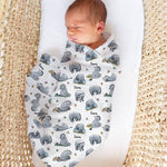 Personalised muslin swaddle wrap with baby name, soft breathable fabric, 120x120cm size for newborn comfort and gifting