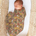 Personalised muslin swaddle wrap with baby’s name, soft breathable fabric, 120x120cm size for newborns.