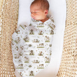 Personalised muslin swaddle wrap with baby’s name, soft breathable fabric, 120x120cm size for newborn comfort and versatility