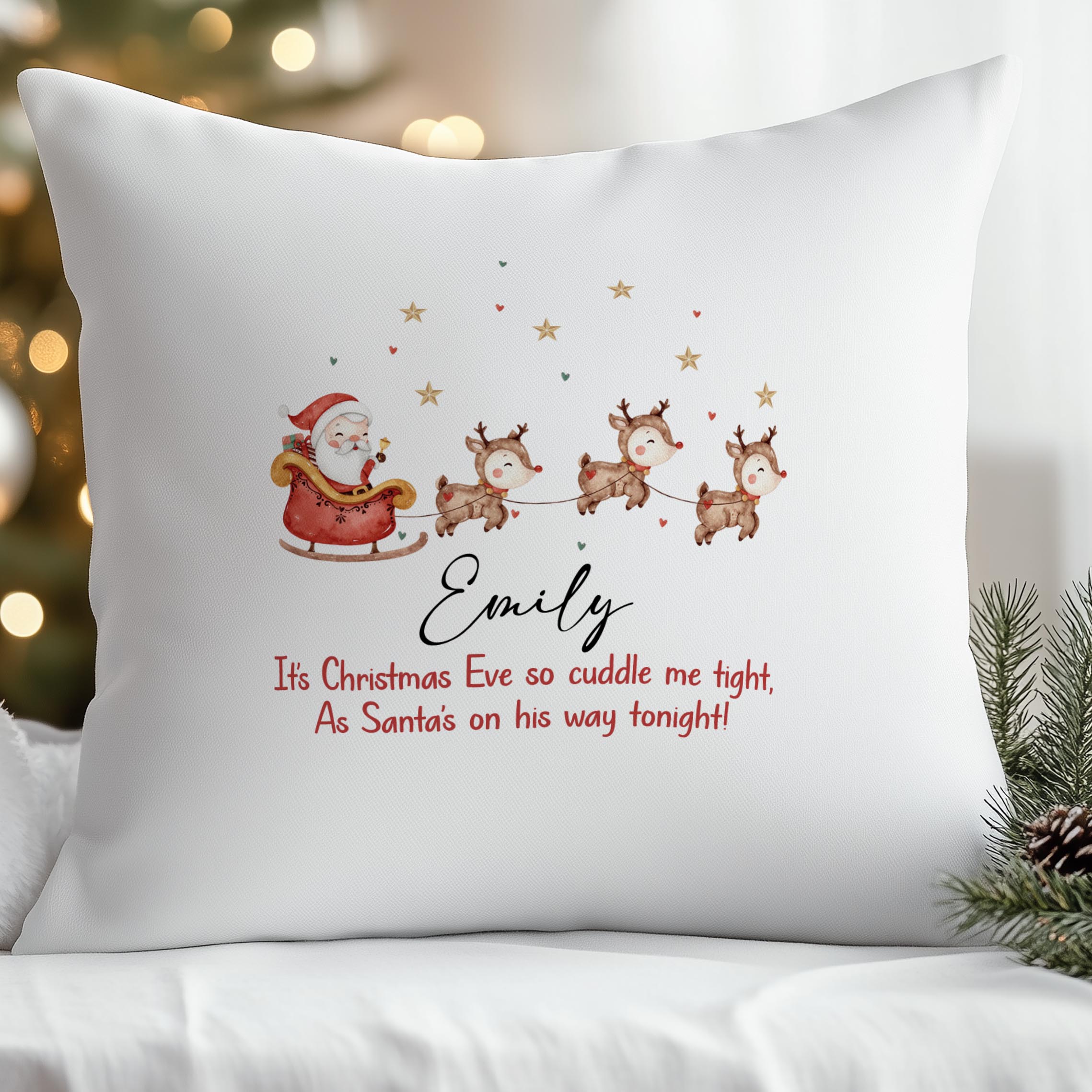 Personalised Christmas Reindeer cushion with custom name – The Custom Co