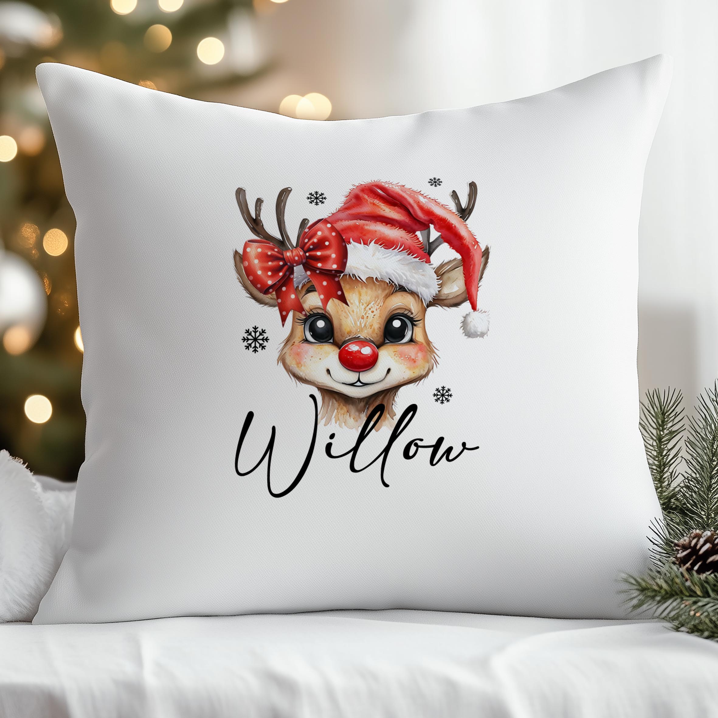 Santa Reindeer personalised cushion for girls with custom name – The Custom Co.