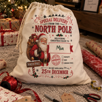 Personalised Santa special delivery Christmas sack, durable fabric sack with drawstring