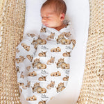 Personalised custom muslin swaddle wrap with baby name, soft breathable fabric, 120x120cm size for newborns