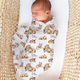 Personalised custom muslin swaddle wrap with baby name, soft breathable fabric, 120x120cm size for newborns