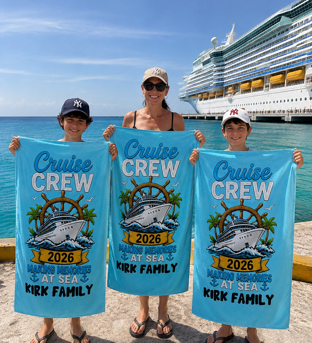 Making Memories Cruise 2026 beach towel personalized with each name, cruise gift