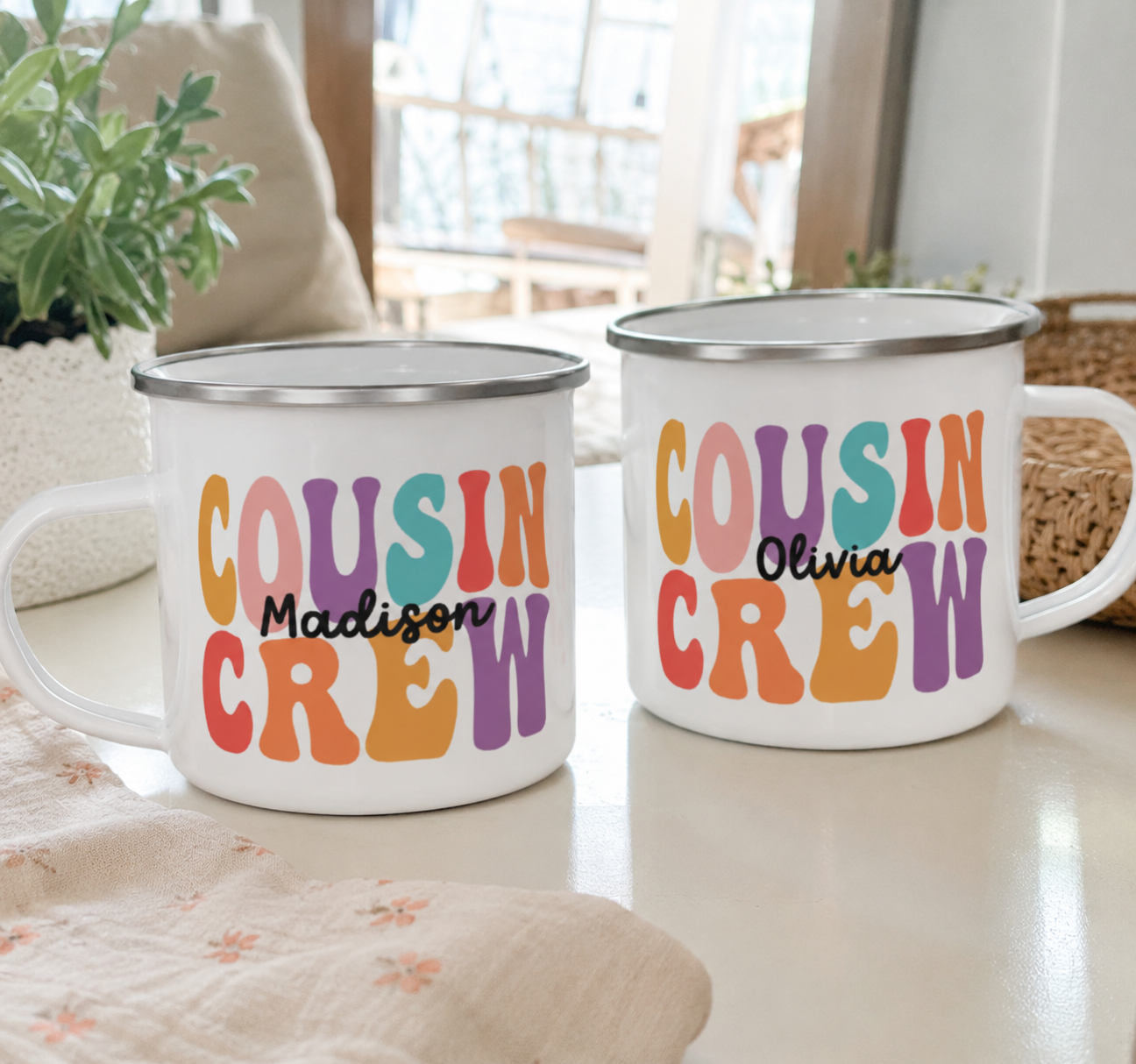 Cousin Crew enamel mug as a Christmas gift for the cousins