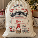 Personalised North Pole gnome Christmas sack, a keepsake you'll reuse every Christmas