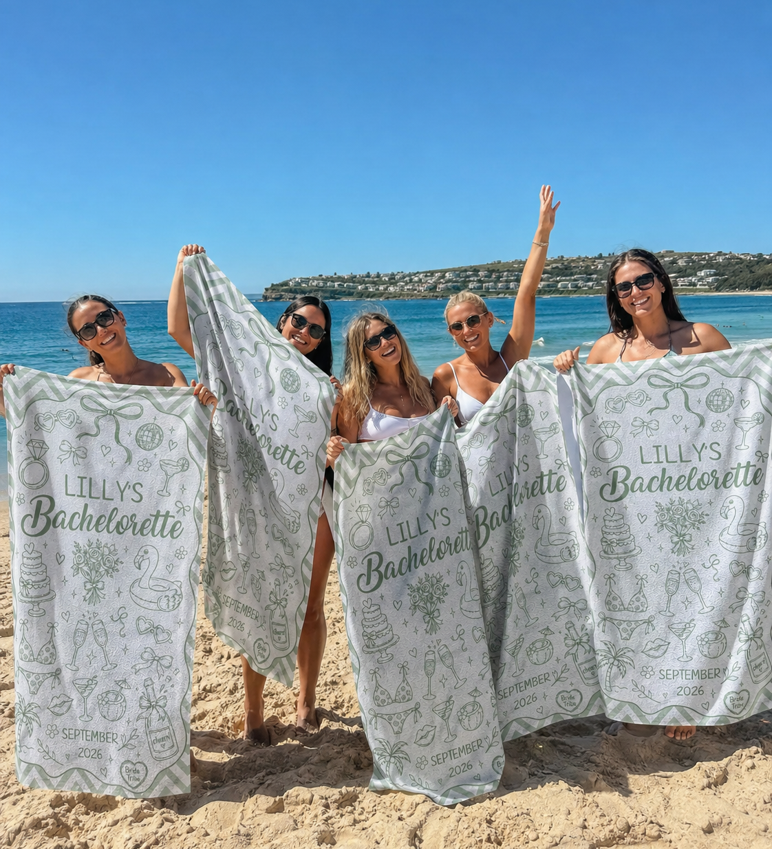 Personalised Bachelorette Party beach towel name print detail