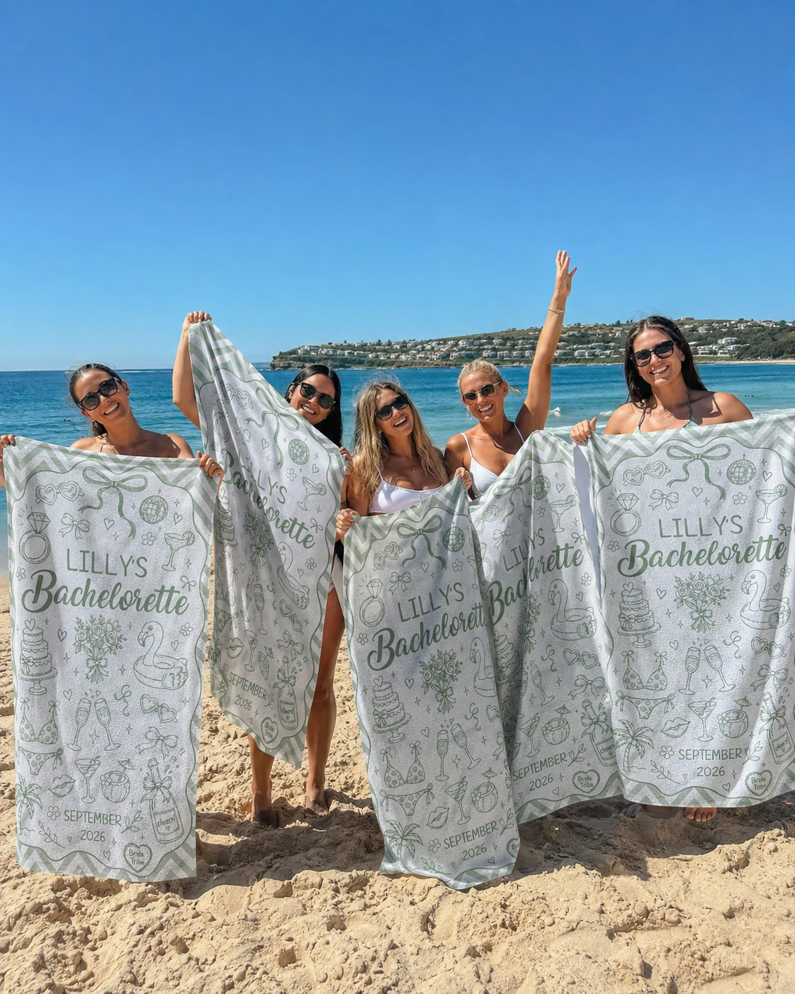 Personalised Bachelorette Party beach towel name print detail