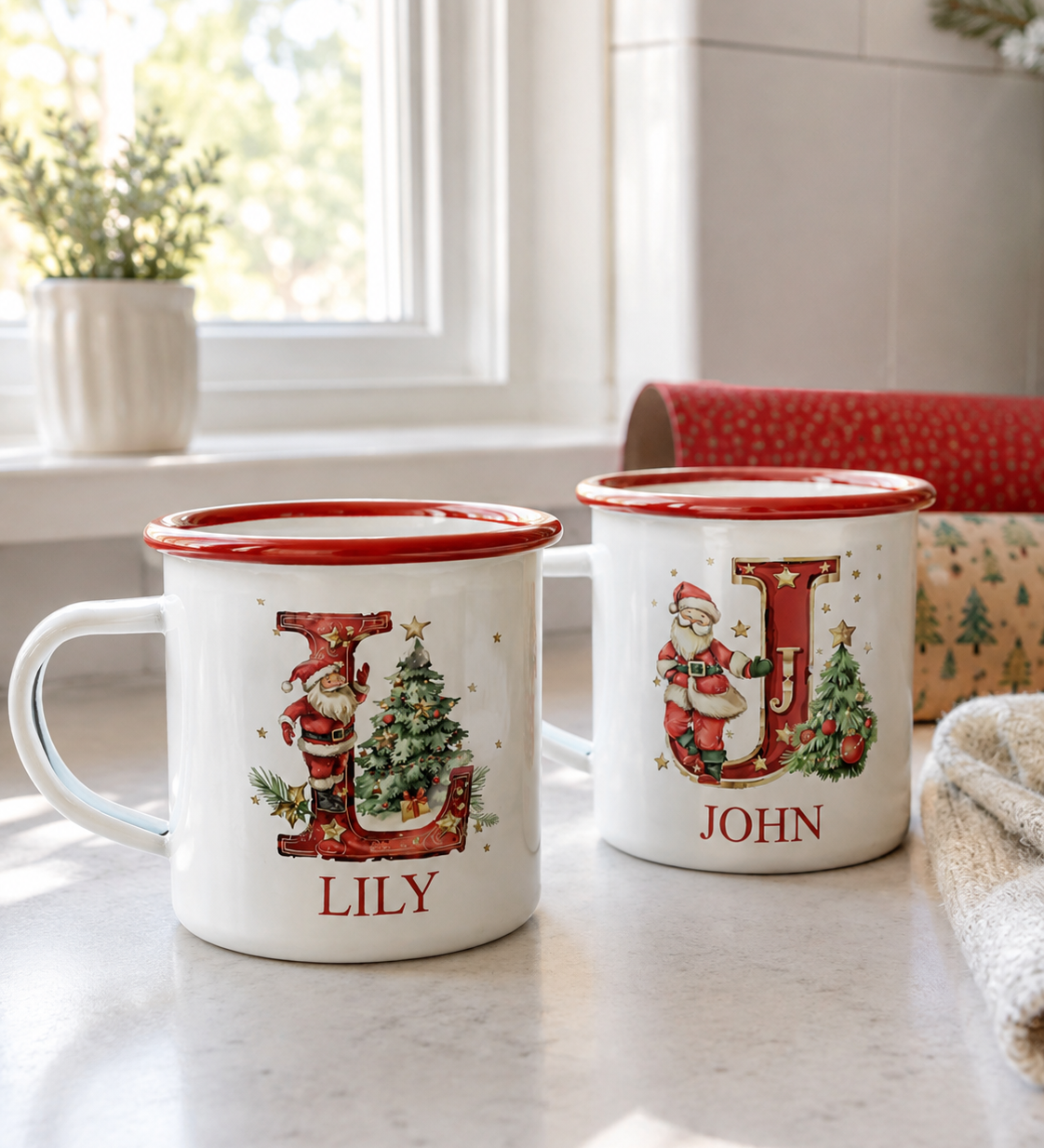 Santa Monogram Enamel Mug