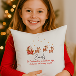 Festive kids reindeer cushion with name