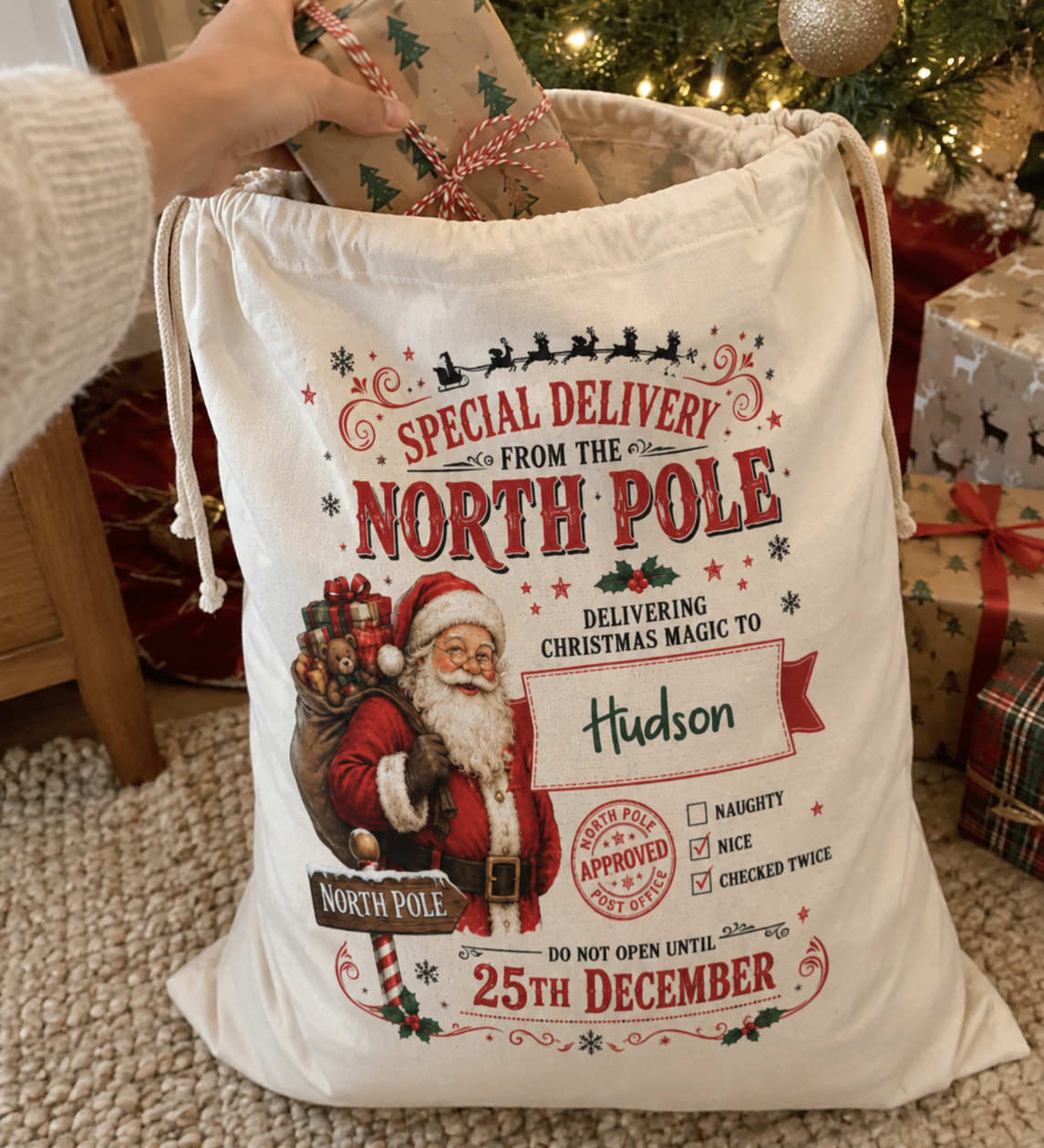 Personalised Santa special delivery Christmas sack, a keepsake you'll reuse every Christmas