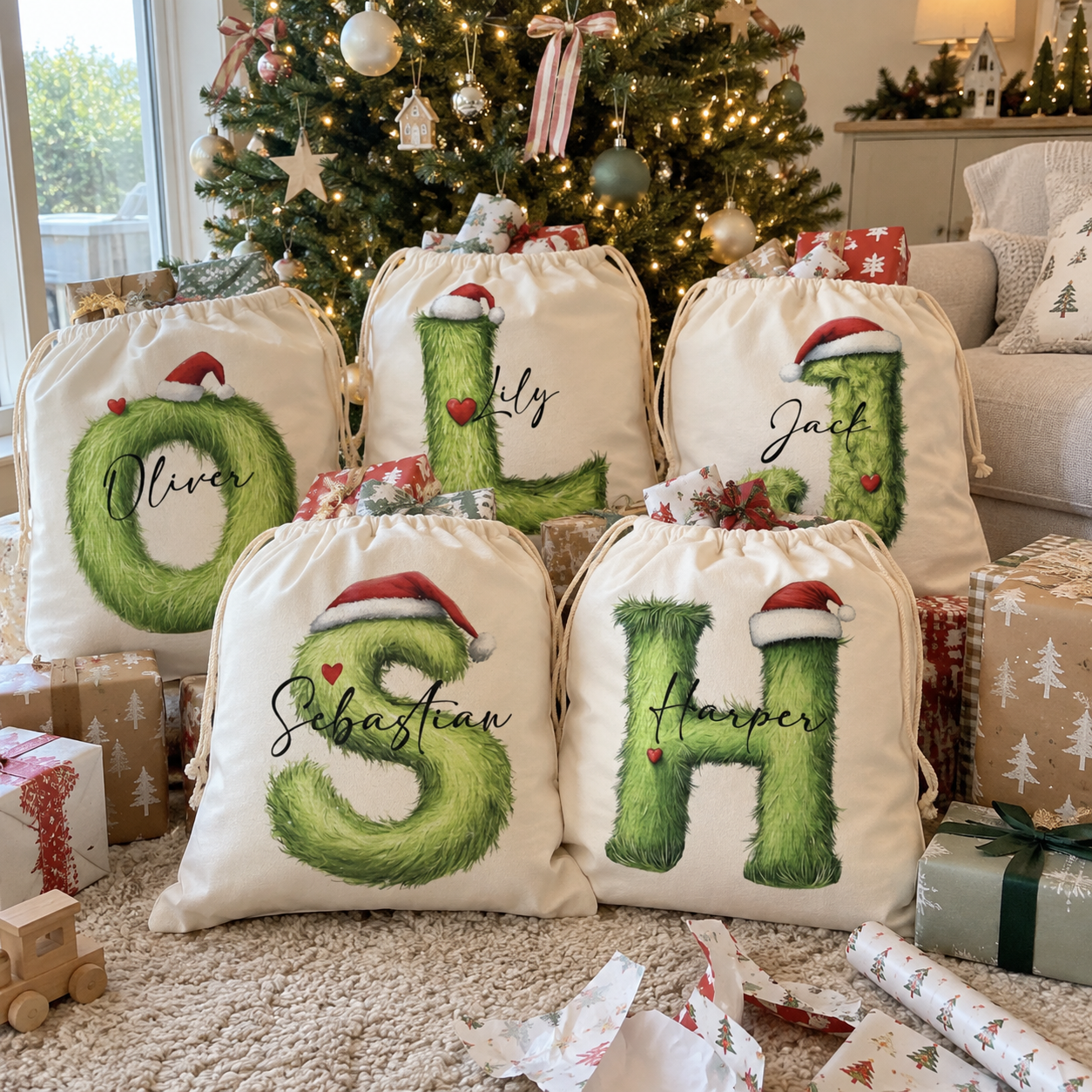 Mean Green Monogram Santa Sack