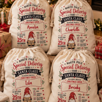 Personalised North Pole gnome Christmas sack, waiting under the tree on Christmas Eve - The Custom Co