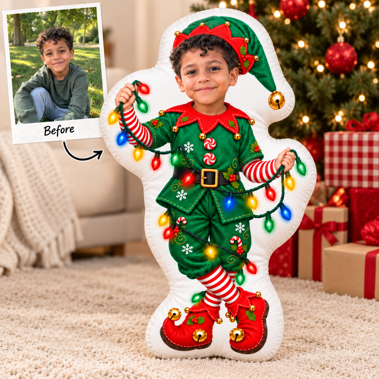 Personalised Elf Photo Cushion