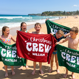 Retro Christmas Crew personalized beach towel with custom names - The Custom Co
