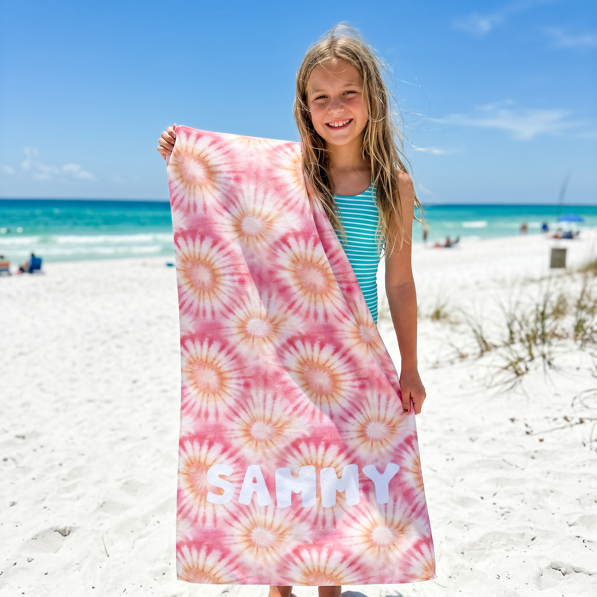 Sunburst Tie Dye beach towel as a summer gift for the family