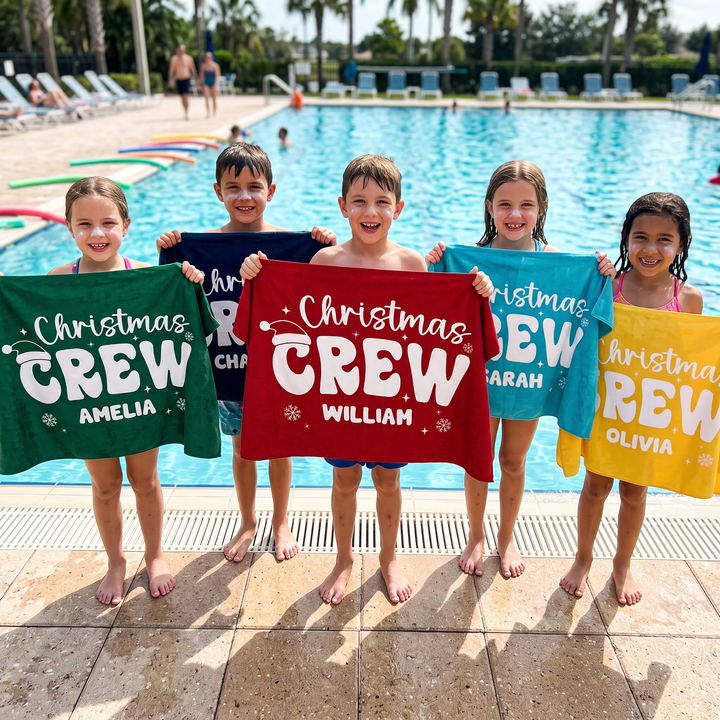 Retro Christmas Crew Personalized Beach Towel