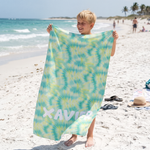 Personalised Sunburst Tie Dye beach towel name print detail