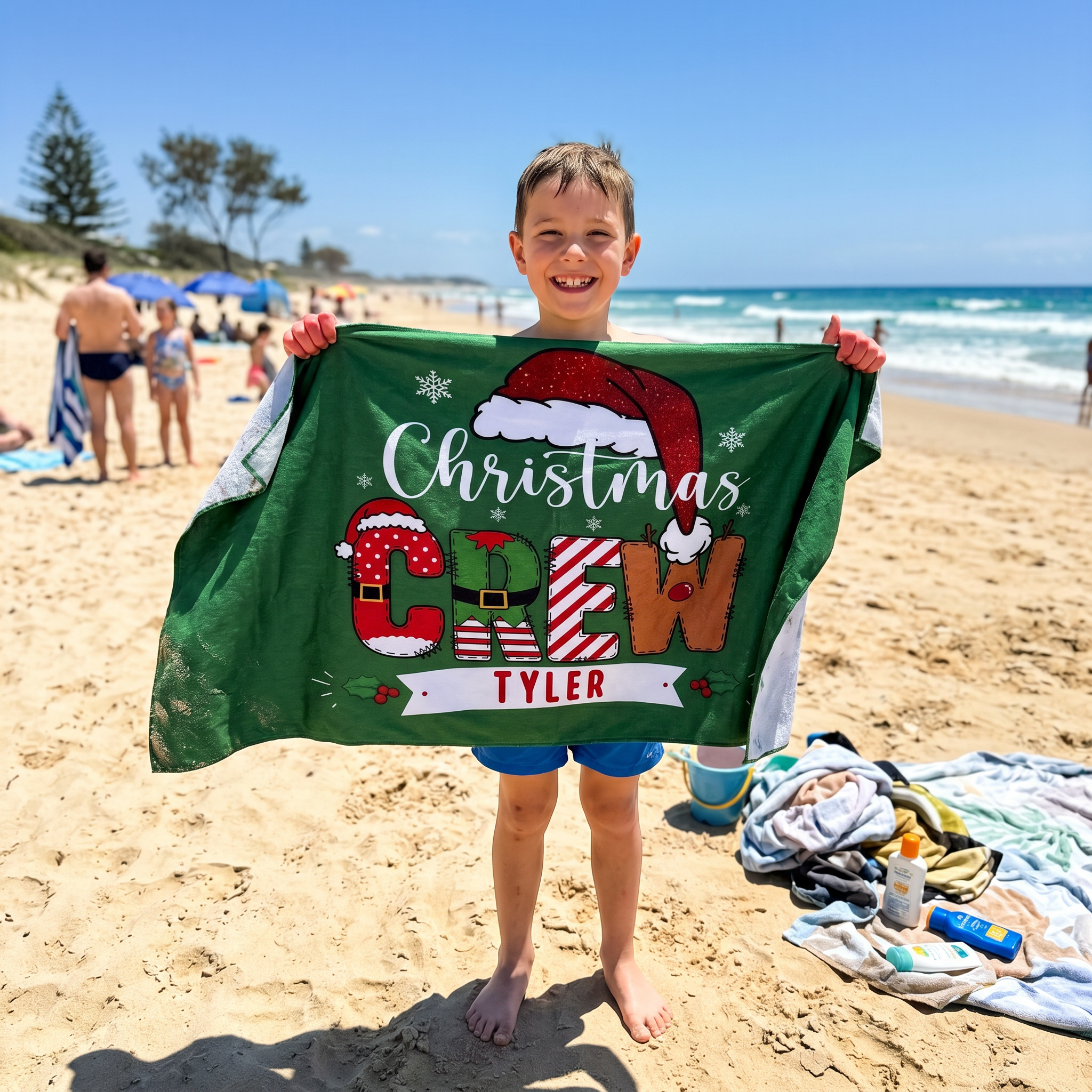 Matching Christmas Crew beach towel for the family - The Custom Co