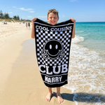 Retro Smiley Checkerboard personalised beach towel with custom names - The Custom Co