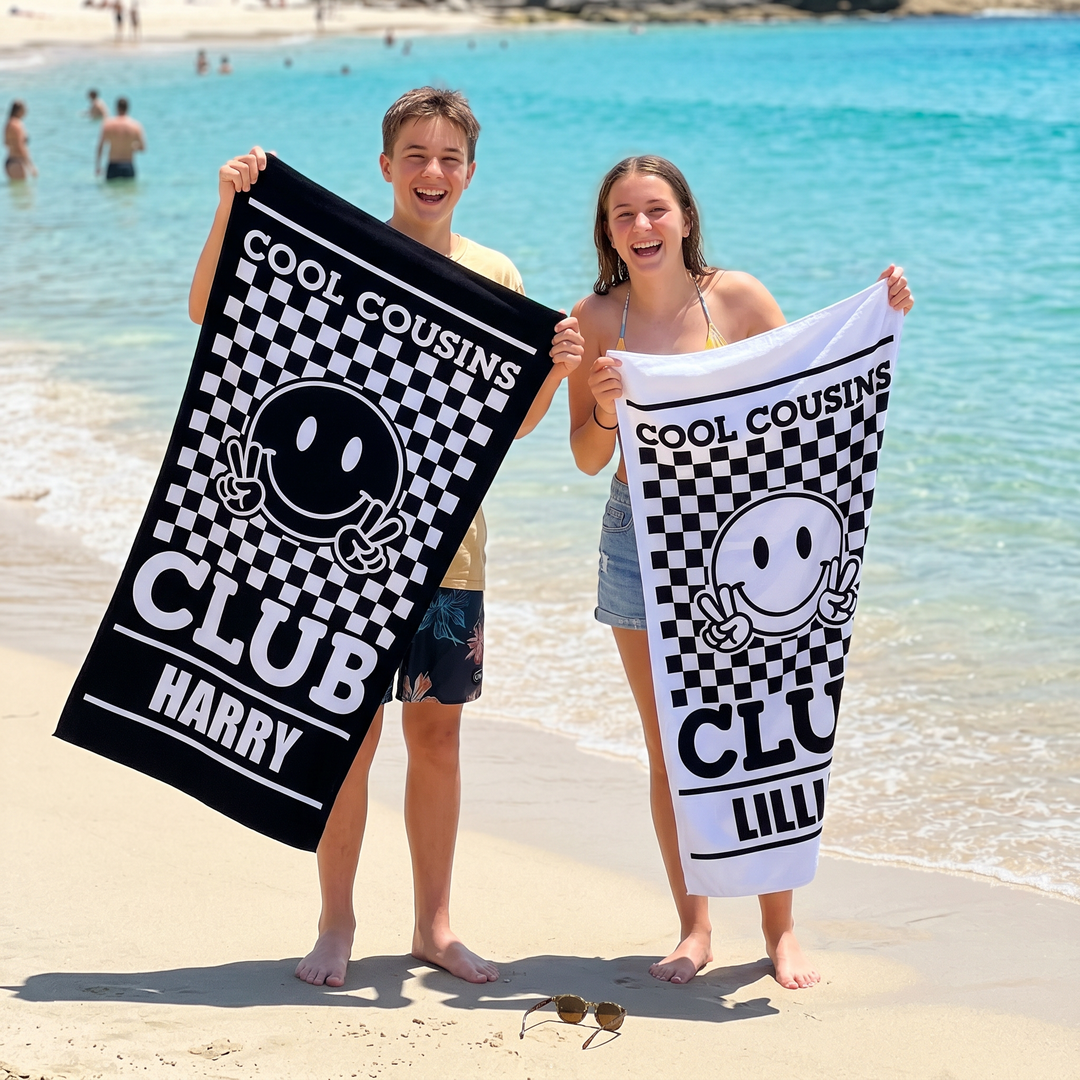 Retro Smiley Checkerboard Beach Towel