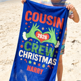 Matching Merry Mischief Cousin Crew beach towel for the cousins - The Custom Co