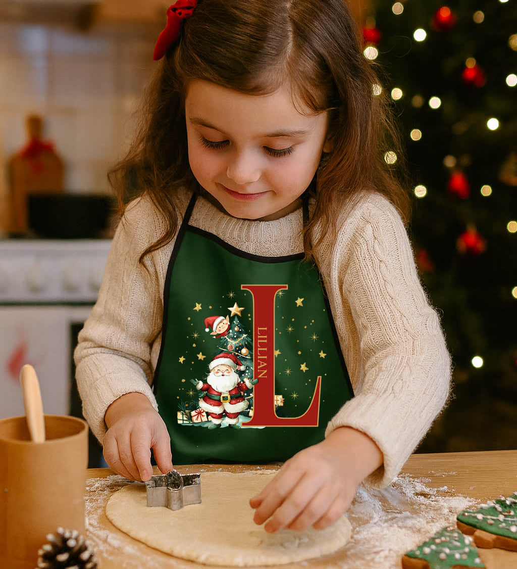 Santa Initial apron gift for kids, ideal for Christmas baking traditions and festive family fun