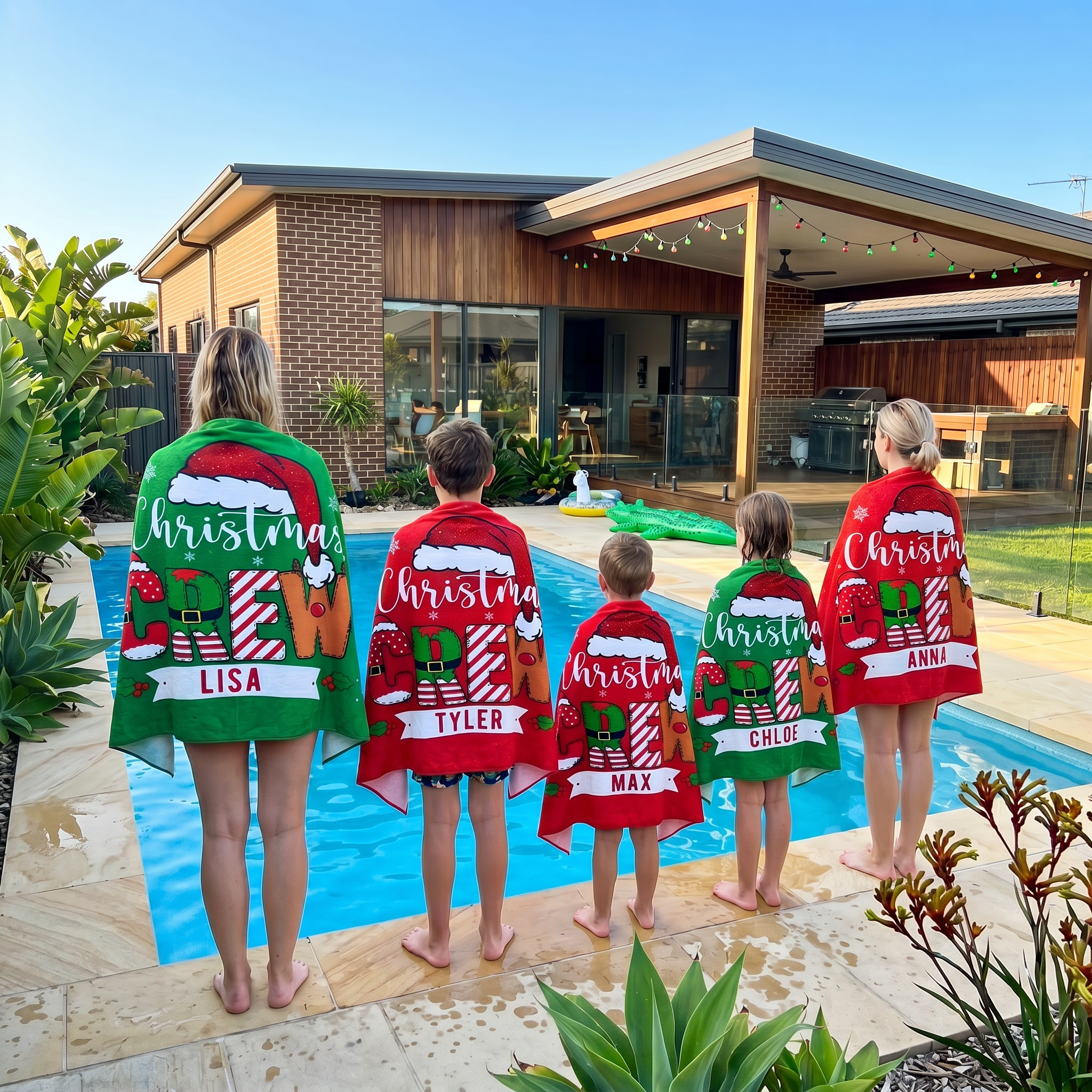 Christmas Crew custom beach towel with names printed on - The Custom Co