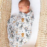 Personalised muslin swaddle wrap with baby name, soft breathable fabric, 120x120cm size for newborns and babies