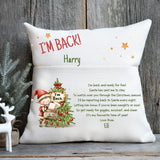 “I'm Back” Christmas Pillow – Custom Elf Pocket Cushion