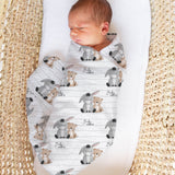 Personalised custom muslin swaddle wrap with baby name, soft breathable fabric, 120x120cm size for newborns and babies