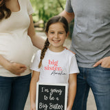 White Big Sister T-Shirt on hanger – custom kids' clothing for pregnancy announcements and big sister gifts