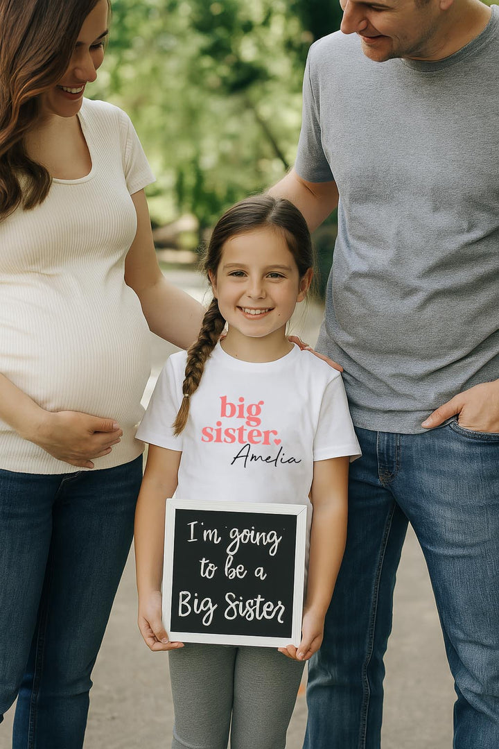 White Big Sister T-Shirt on hanger – custom kids&