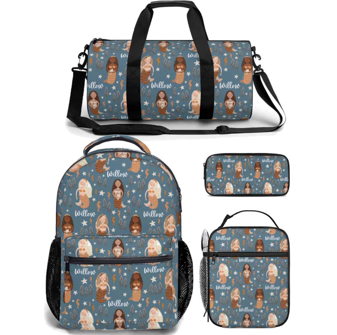 mermaid backpack lunch bag duffle bag combo